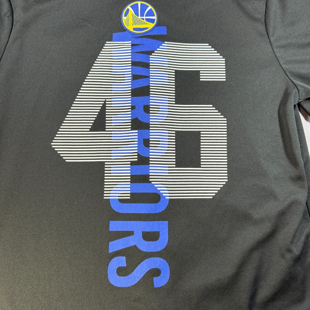 NBA Golden State Warriors Basketball Jersey Kids Large Black Blue 46 Button Up - Picture 3 of 7